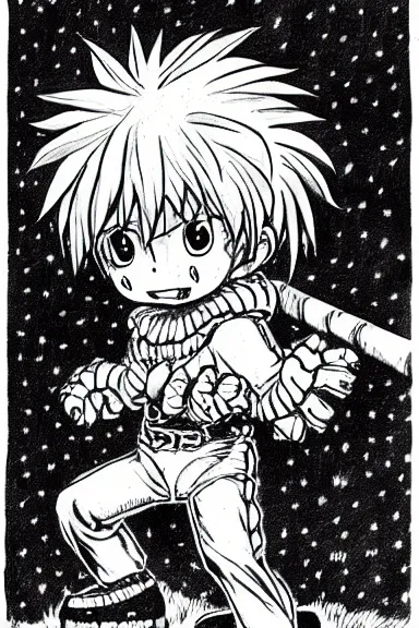 Prompt: salvage little boy in lion suit, black and white artwork made by kentaro miura and yoshihiro togashi