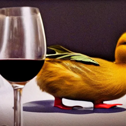 Image similar to a duck on top of a bottle of wine