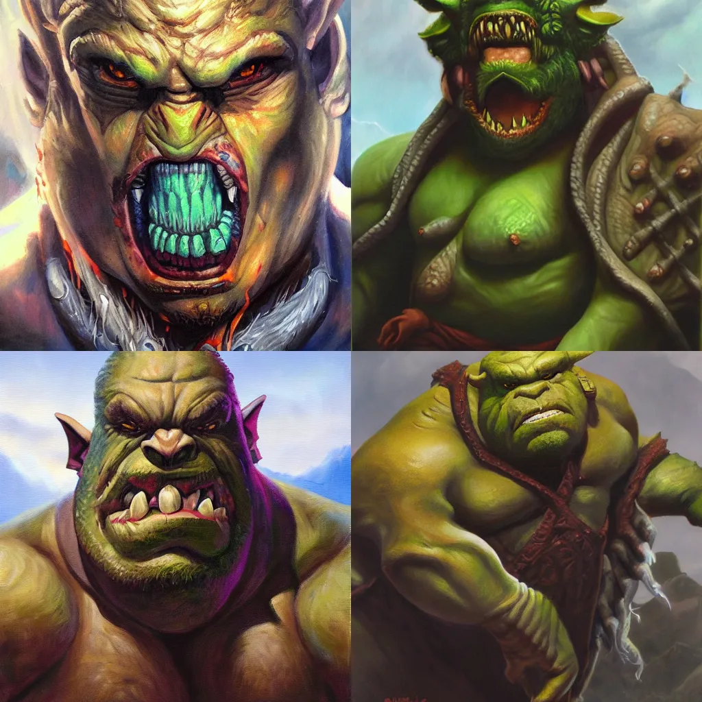 Prompt: rogue ogre, magic the gathering, oil painting, highly detailed, full portrait