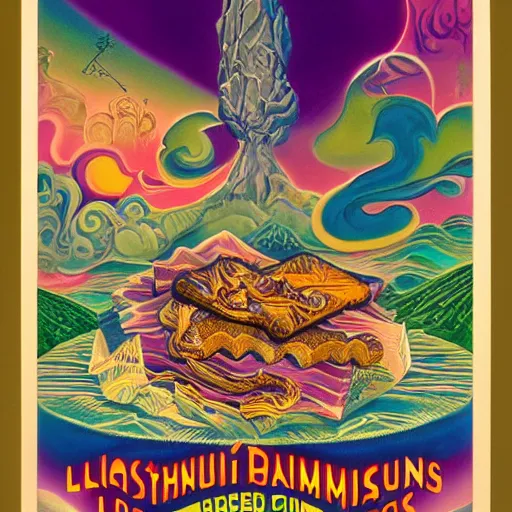 Prompt: psychedelic luminus rapids vault biscuit, by stanisław szukalski and thomas kinkade, movie poster, cluttered