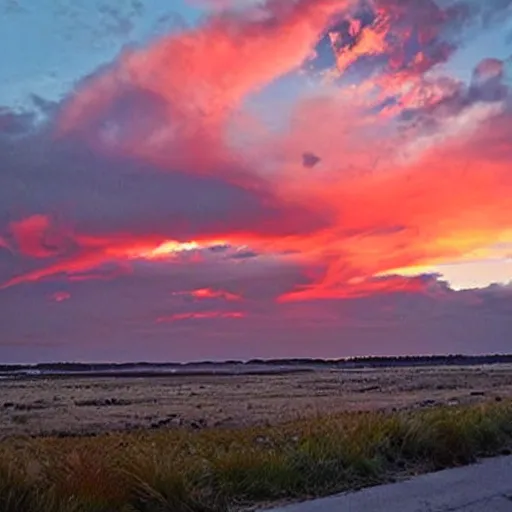 Image similar to sunset clouds that look like a screaming chucky doll