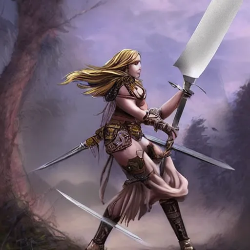 Image similar to beautiful female warrior with longsword in epic fantasy battle