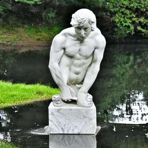 Image similar to A marble statue reflected in the water.