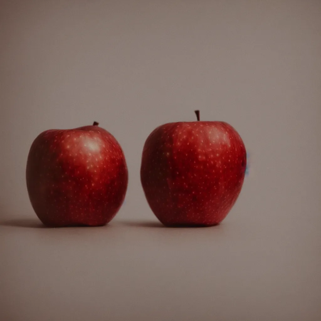 Prompt: photo of a red apple on a white table, cinematic lighting, highly detailled