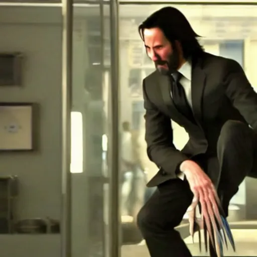 Prompt: Keanu Reeves in wolverine’s suit 4K quality