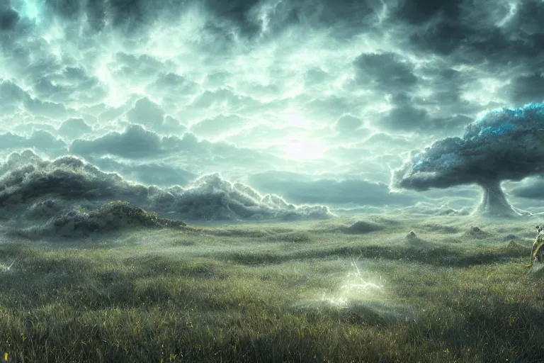 Image similar to a psychedelic realm with rolling plains made out of clouds, in the style of wlop, illustration, epic, fantasy, hyper detailed, smooth, unreal engine, sharp focus, ray tracing