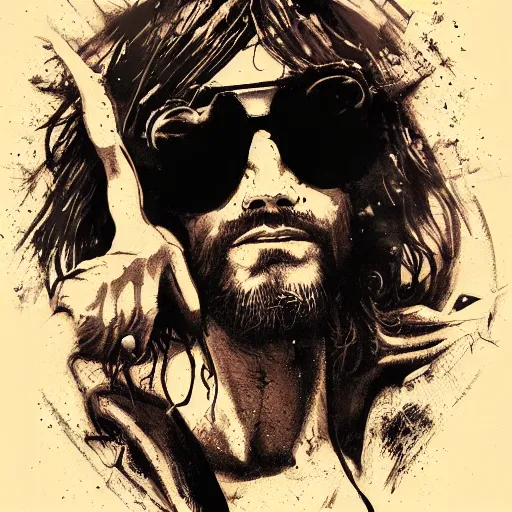 Prompt: art of cool jesus wearing sun glasses by christopher shy on a t shirt