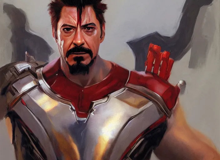 Prompt: a highly detailed beautiful portrait of tony stark as kratos, by gregory manchess, james gurney, james jean