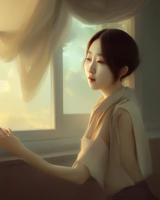 Prompt: A beautiful, young, elegant Korean girl, gorgeous atmosphere, matte painting, concept art, smooth, by Ina Wong and wlop, trending on cgsociety and artstation，8kHDR, light effect