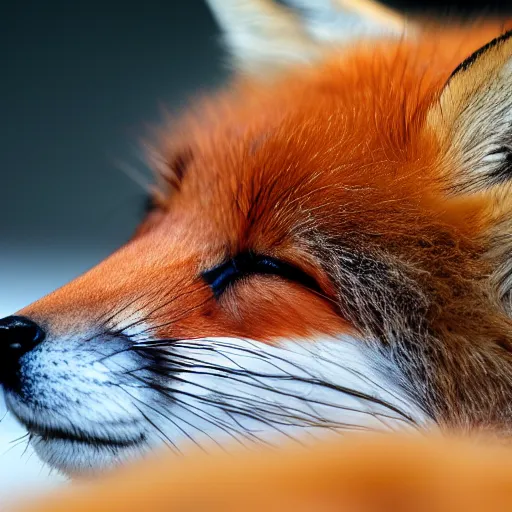 Prompt: photorealistic journalist closeup of a cute fox sleeping, bbc earth, hyperdetailed, super fluffy