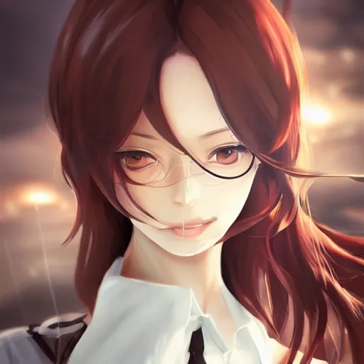 Image similar to kurisu makise, concept art, elegant, ultra highly detailed, digital painting, smooth, sharp focus, artstation, pixiv, art by sakimichan, Bo Chen, rossdraws, Ina Wong