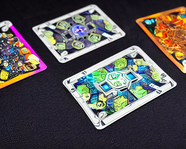 Prompt: futuristic nft card game, full - view, 2 d clean focus centered intricate detail, knolling, studio lighting