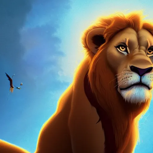 Image similar to portrait of lion king with doc brown face!!!, disney animation, sharp, illustration, sharp, fanart, anime key art by greg rutkowski, bloom, dramatic lighting sharp focus, cinematic, artbook, smooth, centered