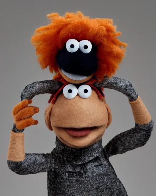 Image similar to marie schrader as a muppet. highly detailed felt. hyper real photo. 4 k.