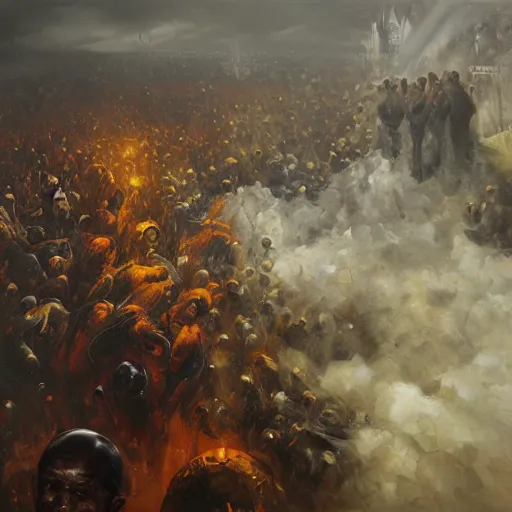 Prompt: first layer of hell, oil paintings by mariusz lewandowski