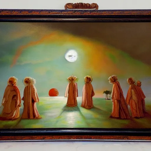 Prompt: the cult of the moon oil painting