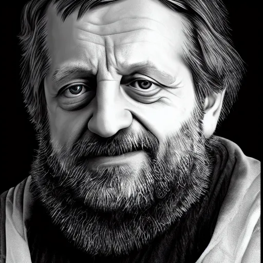 Image similar to Slavoj Zizek, artic explorer, digital art portrait, 4k