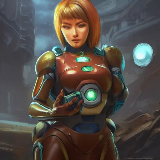 Prompt: an insanely detailed realistic depiction of samus aran, in the style of peter mohrbacher, artgerm, dramatic lighting and composition, octane render, trending on artstation, concept art 8 k