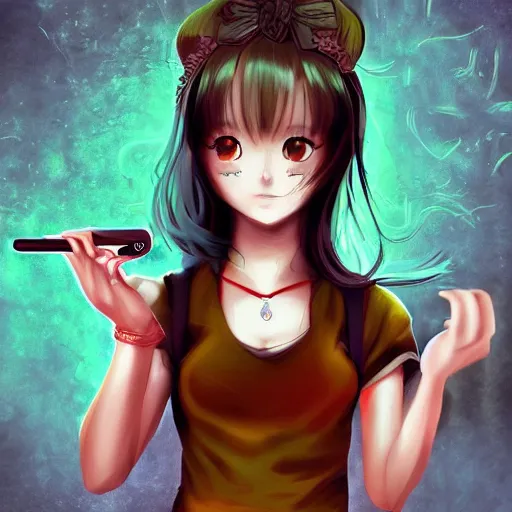 Image similar to portrait of a cute beautiful girl holding a balisong, anime digital art, creepy