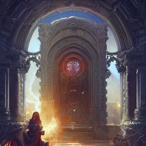 Image similar to ultra realistic illustration, gateway to baator, hell from diablo and baldurs gate, intricate, elegant, highly detailed, digital painting, artstation, concept art, smooth, sharp focus, illustration, art by artgerm and greg rutkowski and alphonse mucha