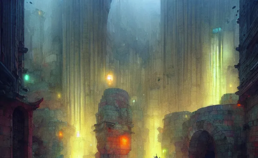 Prompt: subterranean city. intricate, amazing composition, colorful watercolor, by ruan jia, by maxfield parrish, by marc simonetti, by hikari shimoda, by robert hubert, by zhang kechun, illustration, gloomy, volumetric lighting, fantasy