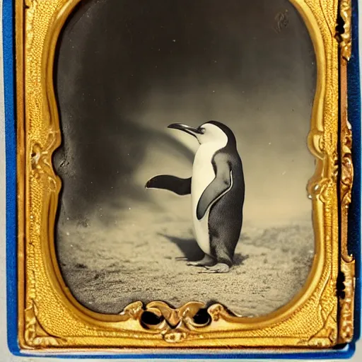 Image similar to ! dream tintype photo of a penguin playing, 1 8 8 0 s