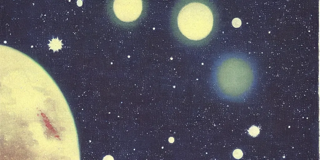 Image similar to painting of space by kitano tsunetomi, 1 9 3 9