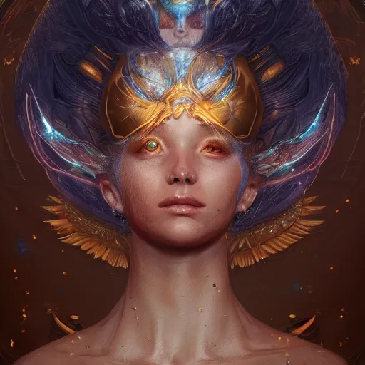 Image similar to a celestial being with infinite power, au naturel, hyper detailed, digital art, trending in artstation, cinematic lighting, studio quality, smooth render, unreal engine 5 rendered, octane rendered, art style by klimt and nixeu and ian sprigger and wlop and krenz cushart