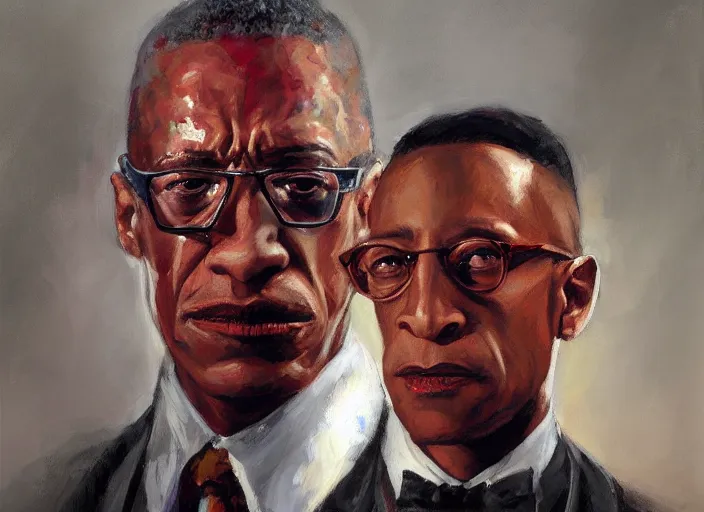 Image similar to a highly detailed beautiful portrait of gus fring as kratos, by gregory manchess, james gurney, james jean