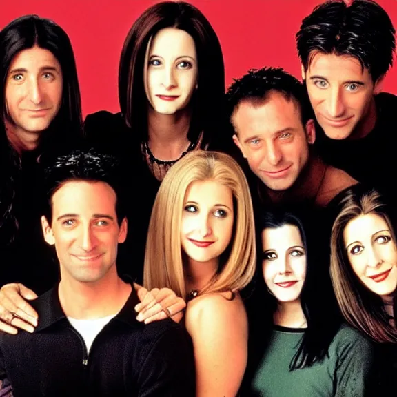 Prompt: the cast of the tv show friends in a doom metal band