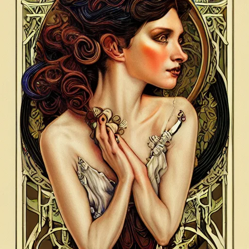 Image similar to an art nouveau portrait in the style of anna dittmann and donato giancola and virgil finlay.