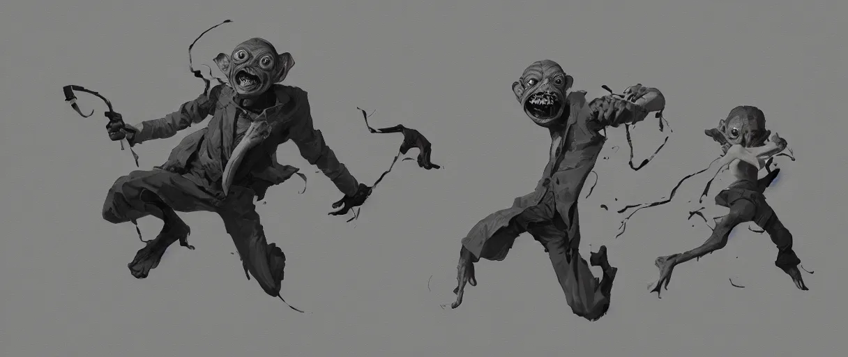 Prompt: a duotone comic noir illustration painting of gollum dancing like a crazy by sachin teng and sergey kolesov and ruan jia and heng z. graffiti art, sci fi, fantasy art, hyper detailed. octane render. trending on artstation