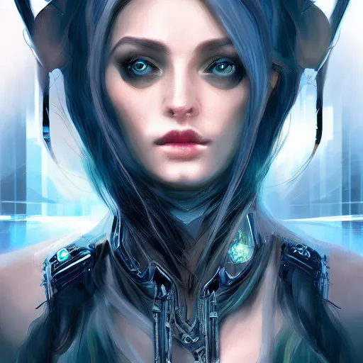 Image similar to portrait of a beautiful elf in a cyberpunk style, futuristic, digital art, highly-detailed artstation cgsociety masterpiece