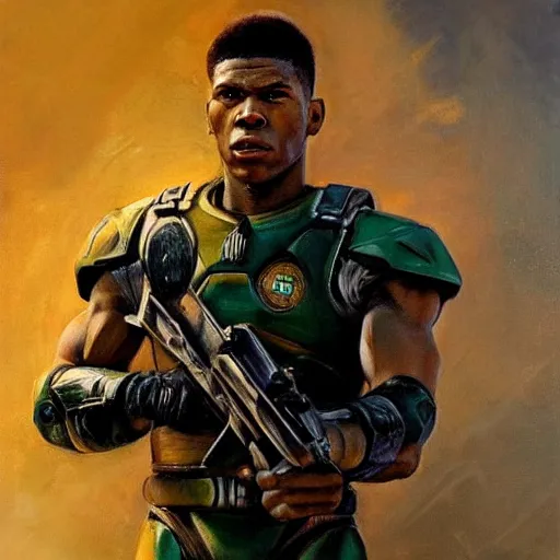 Prompt: ultra realistic portrait painting of giannis antetokounmpo as master chief, art by frank frazetta, 4 k, ultra realistic, highly detailed, epic lighting