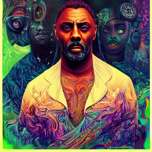 Image similar to portrait of idris elba, hyper detailed masterpiece, neon floral pattern, jean giraud, digital art painting, darkwave goth aesthetic, psychedelic, artgerm, donato giancola and tom bagshaw