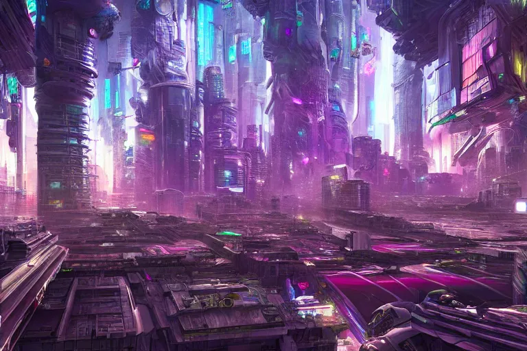 Image similar to a populated psychedelic cyberpunk city with astral beings flying through it at the edge of existence where intensely creative astral beings live, in the style of wlop, illustration, epic, fantasy, hyper detailed, smooth, unreal engine, sharp focus, ray tracing
