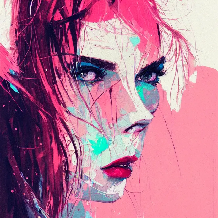 Image similar to close up portrait painting of a female in nineties street styling, concept art, intricate details, aesthetically pleasing pastel colors, art by conrad roset, impressionism, portrait