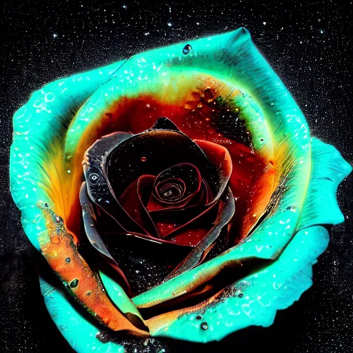 Image similar to award - winning macro of a beautiful black rose made of molten magma and nebulae on black background by harold davis, highly detailed, inner glow, trending on deviantart, artstation and flickr, nasa space photography, national geographic