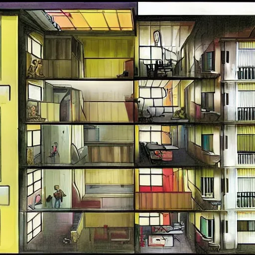 Prompt: a singaporean hdb flat, by satoshi kon