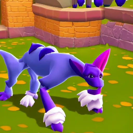 Image similar to screenshot of a cute anthropomorphic dog as an npc in spyro the dragon video game, with playstation 1 graphics, activision blizzard, upscaled to high resolution