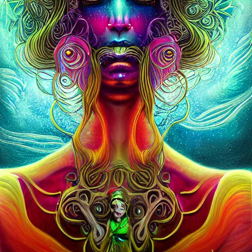 Image similar to An extremely psychedelic portrait of deep sea goddess, surreal, LSD, face, detailed, intricate, elegant, lithe, highly detailed, digital painting, artstation, concept art, smooth, sharp focus, illustration