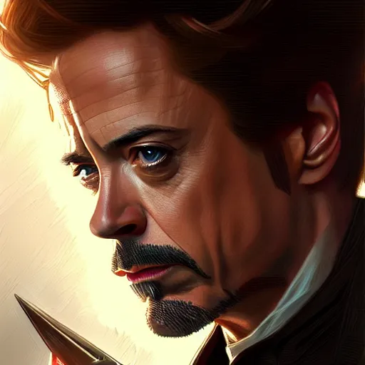 Prompt: handsome Robert Downey Jr as Captain America, western, closeup, D&D, fantasy, intricate, elegant, highly detailed, digital painting, artstation, concept art, matte, sharp focus, illustration, art by Artgerm and Greg Rutkowski and Alphonse Mucha