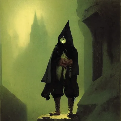 Prompt: portrait of a small pale cowardly man wearing dark hood, fantasy artwork, frightened look, high fantasy, by karl spitzweg