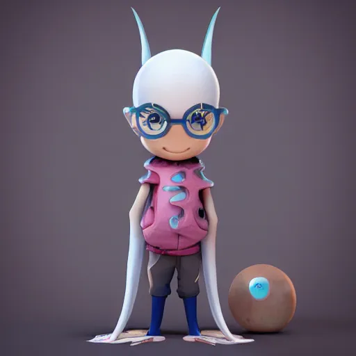 Prompt: the combination of squid and kid , concept art, trending on artstation 3D.