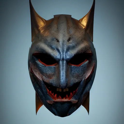 Image similar to a vampire bat crusader mask, epic scale, character concept art, face symmetry, intricate accurate details, artstation trending, octane render, cinematic color grading, soft light, rule of thirds, golden ratio, like a professional model, cinematic, 8 k, clear.