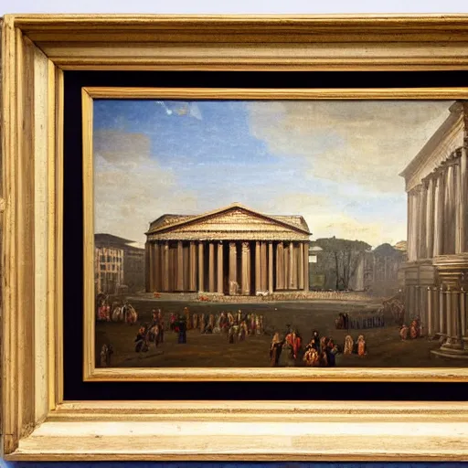 Image similar to the view of the pantheon in rome painted in the style of martinus rørbye