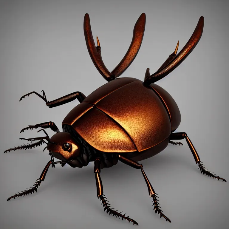 Image similar to steampunk stag beetle, 3 d model, unreal engine realistic render, 8 k, micro detail, elegant, highly detailed, centered, digital painting, smooth, sharp focus, wlop