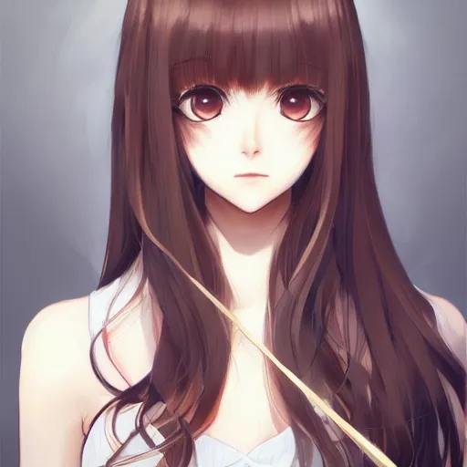 Image similar to full headshot portrait of a girl with long brown hair, drawn by WLOP, by Avetetsuya Studios, attractive character, colored sketch anime manga panel, trending on Artstation