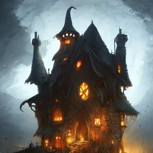 Image similar to a witch's house, fantasy art, in the style of greg rutkowski, illustration, epic, fantasy, cinematic, intricate, hyper detailed, artstation, concept art, smooth, sharp focus, ray tracing