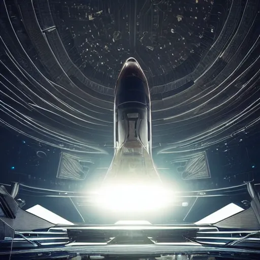 Prompt: a stunning photograph of a huge advanced spaceship getting built in space. Cinematic lighting. Beautiful composition. Epic. Stunning. High tech. Detailed. 😲